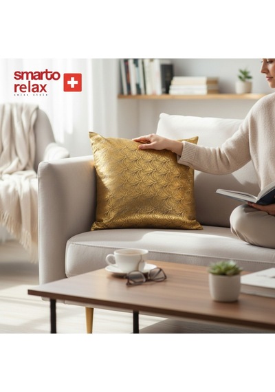 Smarto Relax Tekli Antibakteriyel Desenli Dekoratif Dolgulu Kırlent 45x45 Cm Gold