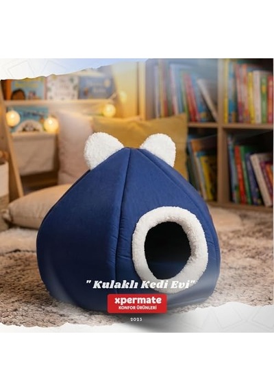 Xpermate Kedi Evi Kapalı Kedi Yatağı Çıkarılabilir Minderli Kedi Yuvası Lacivert
