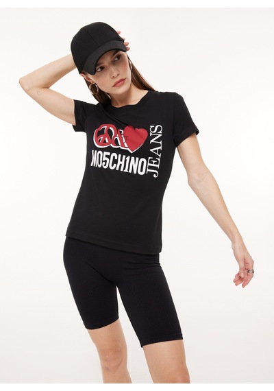 Moschino Jeans Bisiklet Yaka Baskılı Siyah Kadın T-shirt A0707