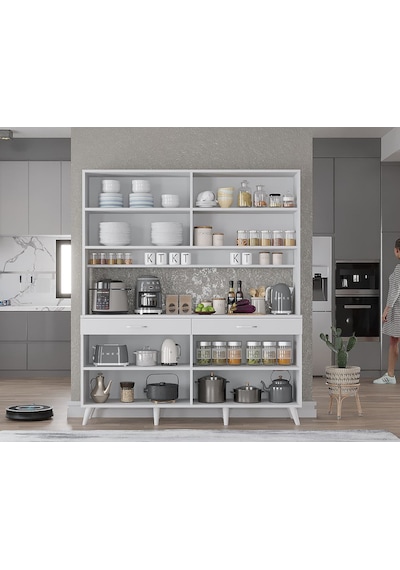 Denze Kahve Köşesi Çok Amaçlı Dolap Kiler Mutfak Dolabı Beyaz 160cm Beyaz