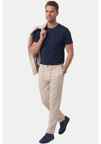 Deep Sea Deepsea Bej Slim Fit Gofre Dokulu Yazlık Spor Takım Elbise Yarım Astarlı Likralı 2 Li Kombin 2604007