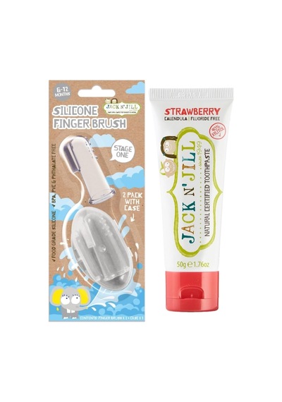 ' Jıll Jack N Jill Bebek/çocuk Diş Fırçalama Seti Silikon 2'li Parmak Fırça + Çilek Aromalı Diş Macunu 50g
