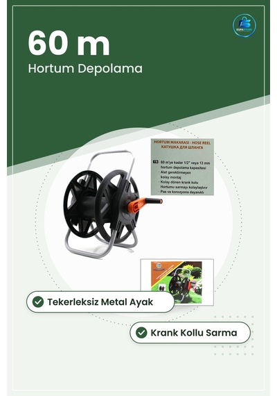 Portatif Hortum Makarası Tekerleksiz Metal Ayaklı Bahçe Sulama Kr