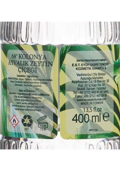 Eyüp Sabri Tuncer Ayvalık Zeytin Çiçeği Kolonyası Silindir Pet Şişe 400 Ml