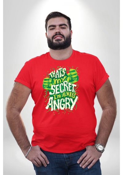 Angemiel Bu Benim Sırrım Her Zaman Kızgınım Kırmızı Büyük Beden Erkek Kadın Unisex Basic Ön Baskılı Tişört Kırmızı