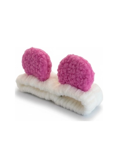 Caş Dekorasyon Beyaz Ve Pembe Renk Kulaklı Peluş Saç Bandı Beyaz - Pembe