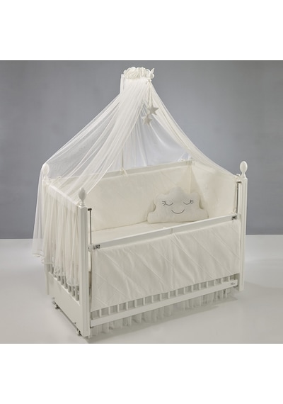 Meltem Kids Kral Sallanır Ahşap Anne Yanı Beşik 60x120 cm (beyaz-motto ekru) Ekru