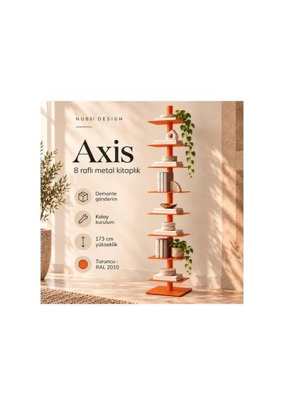 Axis 8 Raflı Metal Kitaplık Modern Tasarım Dikey Dekoratif Kitaplık Turuncu - 935176049 Turuncu