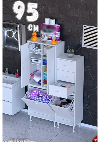 Ohbe 55 + 40cm Genişlik 160cm Boy 32,5cm Derinlik Kirli Sepetli 2 Kapak 3 Çekmeceli Çok Amaçlı Banyo Dolabı Beyaz Ohbe 55 + 40cm Genişlik 160cm Boy 32,5cm Derinlik Kirli Sepetli 2 Kapak 3 Çekmeceli Çok Amaçlı Banyo Dolabı Beyaz