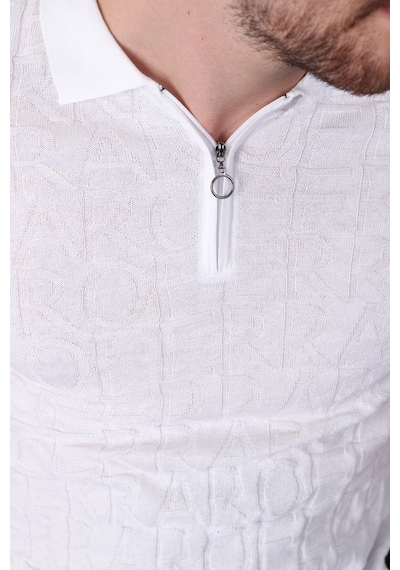 Ferraro Beyaz Polo Yaka Fermuarlı Erkek Pamuk Triko T-Shirt-Beyaz (417942563) Beyaz