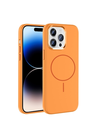 Zore İphone 14 Pro Max Kılıf M-safe Şarj Özellikli Metal Kamera Çerçeveli Nvth Edi Silikon Kapak - Turunc Turuncu