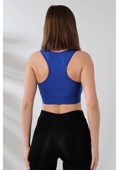 EMFURE Saks Fermuarlı Spor Büstiyer - Sports Bra / Crop Destekli Spor Sütyeni Saks