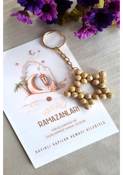 5 Adet Gold Yaldızlı Anahtarlık - Ramazan Hediyesi - Konsept Hedi