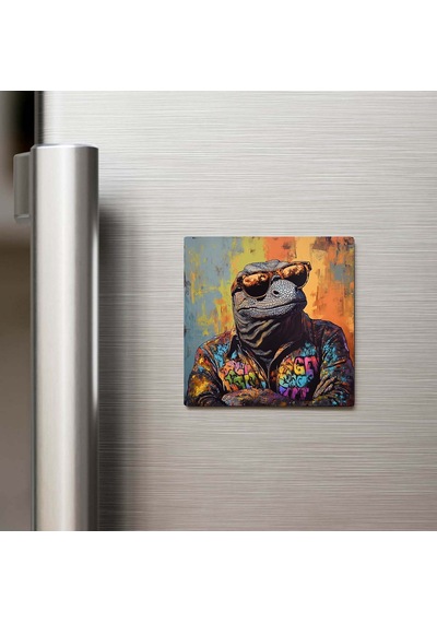 Komodo Dragon - Komodo Ejderi - Güneş Gözlüklü Style - Buzdolap Magneti - 9x9 Cm