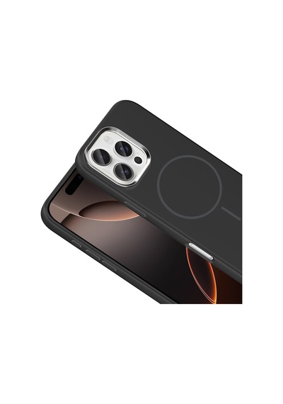 Apple Uyumlu iPhone 16 Pro Kılıf M-safe Şarj Özellikli Metal Kamera Çerçeveli Edi Silikon Kılıf Siyah