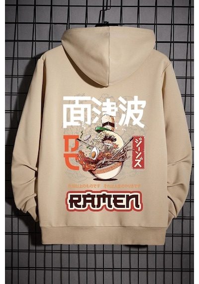 Uyguntarz Unisex Ramen Baskılı Sweatshirt Bej