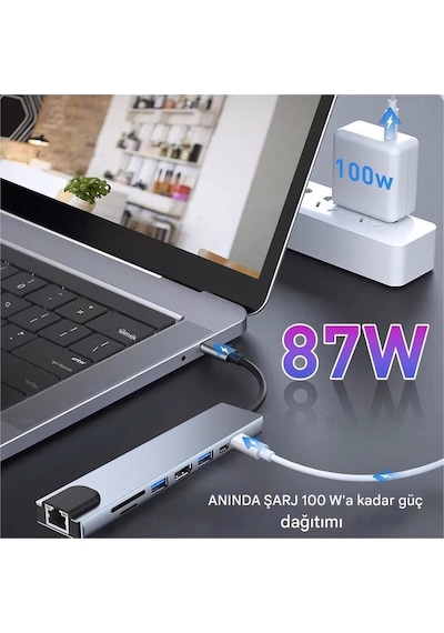Macbook Ve Laptop Uyumlu Çok Fonksiyonlu Usb-c Dönüştürücü - Alüminyum Gövdeli Hub