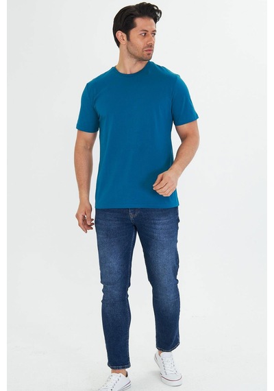 Trendhill Erkek Mavi Pamuklu Bisiklet Yaka Büyük Beden T-shirt Mvi5014b
