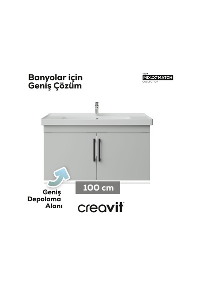 Creavit D20 100 Cm Kapaklı Lavabo Dolabı Beyaz Melamin Kapak Beyaz Creavit D20 100 Cm Kapaklı Lavabo Dolabı Beyaz Melamin Kapak Beyaz