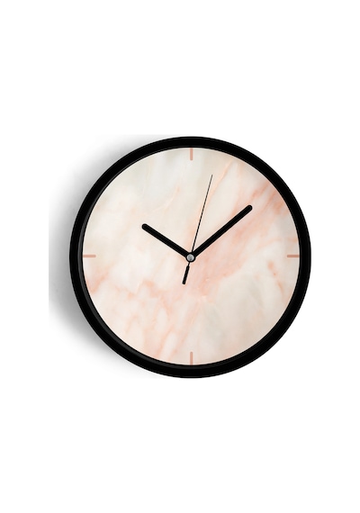 Mermer Görünümlü Modern Tasarım Duvar Saati - 25cm - Önü Camlı Siyah Kasa - Sessiz Mekanizma-jh0465 Siyah