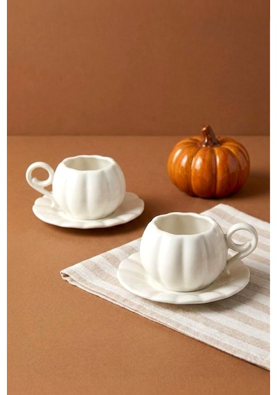Pumpkin Porselen 2'li Kahve Fincanı Takımı Beyaz