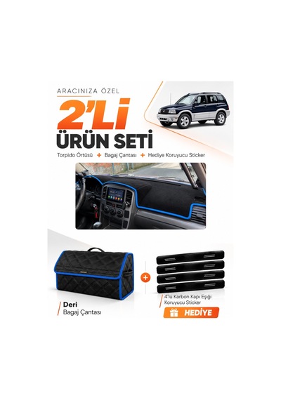 E-biz Suzukı Grand Vitara 2003-2006 Uyumlu Torpido Örtüsü + Deri Çanta - Siyah-mavi - Sz004