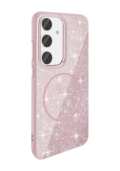Galaxy Uyumlu S24 Fe Kılıf M-safe Şarj Özellikli Parlayan Simli Zore Okso Kapak