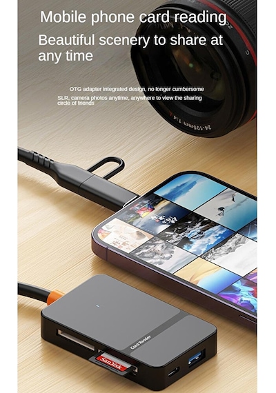 8in1 Multi Girişli Çevirici Adaptör Lightning / Type-c To Usb A/