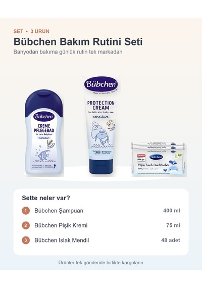 Bübchen Bakım Rutini Seti 3 Parça: Şampuan + Pişik Kremi + Islak Mendil