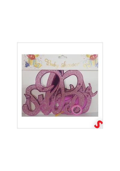 Baby Shower Simli Folyo Karton Banner, 90 Cm - Pembe Diğer