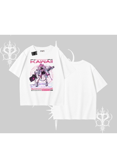 Startmore Startmore Oversize Tshirt Kawaii Cyberpunk Kız Japon Stil Baskı Beyaz