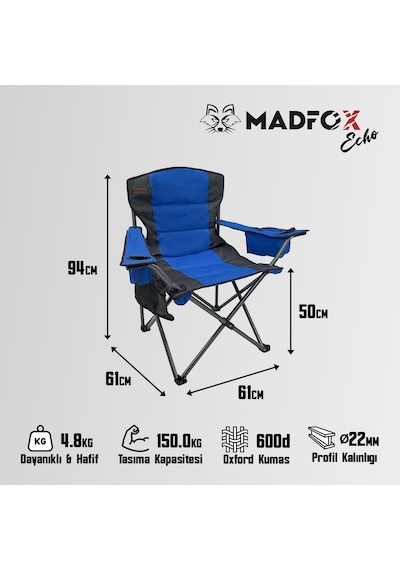 Madfox Echo Katlanır Kamp Sandalyesi Mavi Mavi