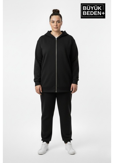 Süperlife Kadın Büyük Beden Fermuarlı Kapüşonlu İnce Sweatshirt Hırka - Rahat Kalıp Spr26bhr960 Siyah Süperlife Kadın Büyük Beden Fermuarlı Kapüşonlu İnce Sweatshirt Hırka - Rahat Kalıp Spr26bhr960 Siyah