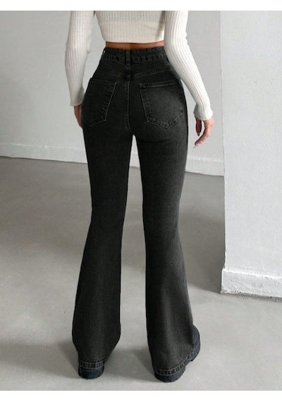 Herton Yüksek Bel İspanyol Paça Jean Pantolon - Eskitme Detaylı Full Pamuklu Flare Denim siyah Herton Yüksek Bel İspanyol Paça Jean Pantolon - Eskitme Detaylı Full Pamuklu Flare Denim siyah