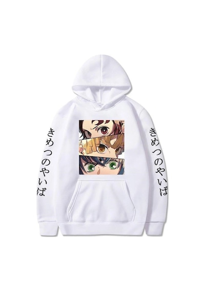 Startmore Demon Slayer Siyah Hoodies 12097 Beyaz