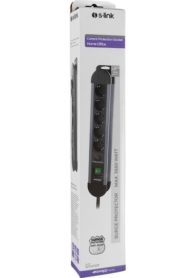 S-link Spgks05 1.5m 3g1.5mm2 900 Joule 5li Akım Kor. Gri Priz Çoklayıcı 1.5 M