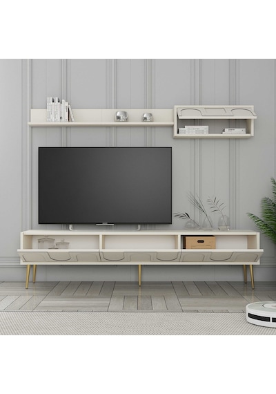 Variant Lyon Duvar Raflı Tv Ünitesi - Krem / Altın