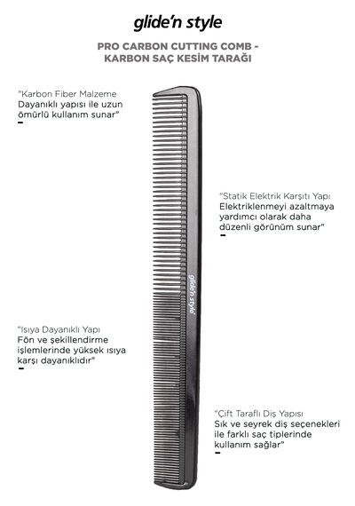 Pro Carbon Cutting Comb - Karbon Saç Kesim Tarağı Gs-279