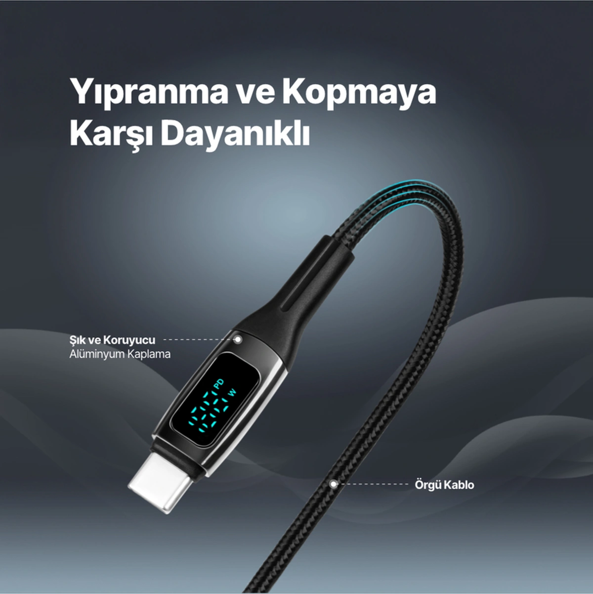 Alumicable Lcd Usb-c Usb-c 100w Pd/qc 150cm Hızlı Şarj/data Kablosu ,siyah