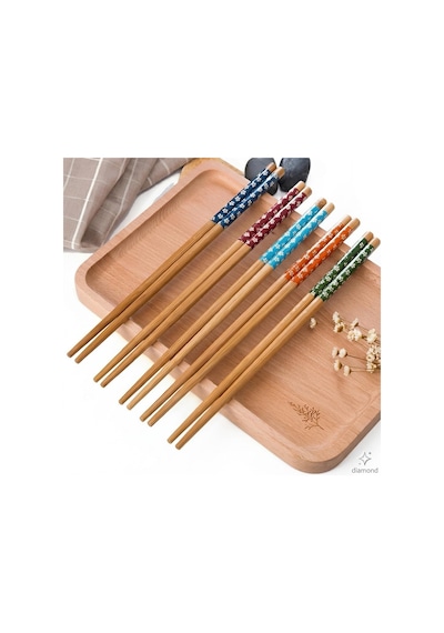 5 Çift Doğal Bambu Chopstick Seti Çiçek Desenli Uzak Doğu Yemek Çubuğu Sushi, Noodle Ve Ramen İçin Yeniden Kullanılabilir Ekolojik Çubuklar Çok Renkli