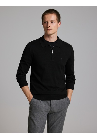 Pierre Cardin Siyah Slim Fit Fermuarlı Polo Yaka Basic Triko Kazak 50333917-vr046