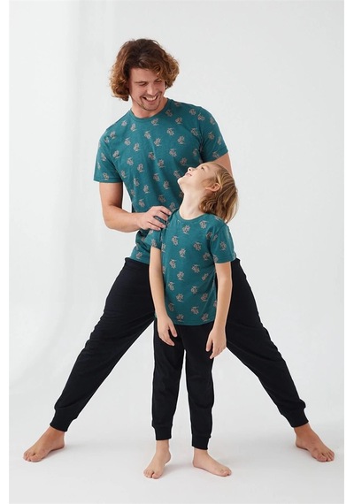 Armetti Erkek Çocuk Palmiye Ağaçlı Pijama Takım-12638 Yeşil