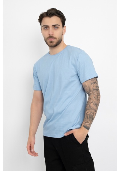 Dasüniforma Bisiklet Yaka Günlük Pamuklu Yumuşak Dokulu Comfort Fit Basic T-shirt Bebe Mavisi