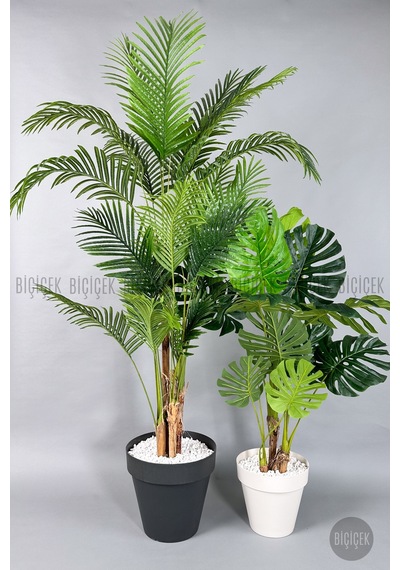 Biçiçek Yapay Areka Palmi̇yesi̇ Ve Monstera Ağacı Yali Saksıda