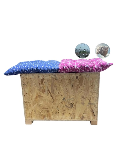 Reyo 2 Bölmeli 2 Minderli Yerden Yüksek Kedi Yuvası Su ve Isı Yalıtımı İç ve Dış Mekan Kedi Barınağı Osb Kedi Evi 61 x 41 x 36 CM CAT51M