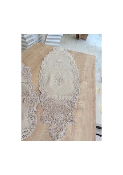 Salon Takımı Çeyizlik Gold Runner Set 5 Parça Keten Ranır Masa Konsol Sehpa Örtüsü Gerdan Bzckh1961 Çok Renkli
