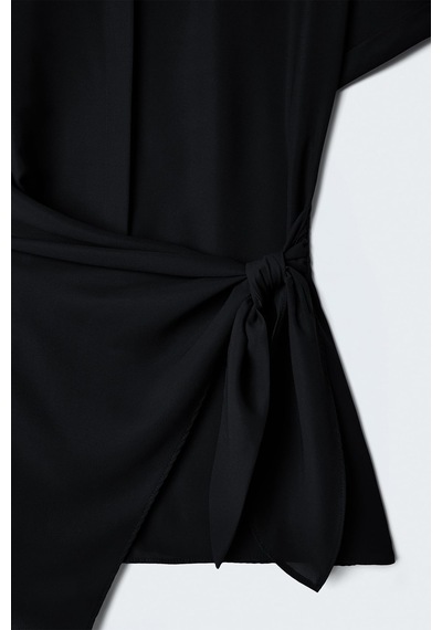 Sateen Bağlama Detaylı Gömlek - Siyah-137580