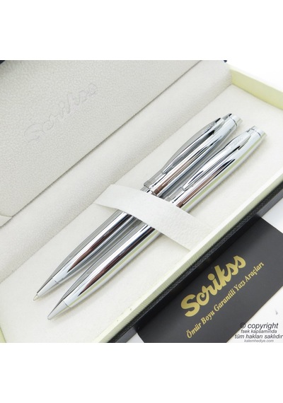 Scrikss 39 Parlak Krom Tükenmez Kalem + Versatil Kalem Set Scri