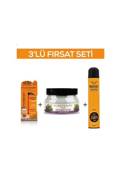 Fontenay Pudra Toz Wax Turuncu 20gr + Faceandbody Scrub Böğürtlen 350ml+saç Spreyi 2 400ml 3'lü Set