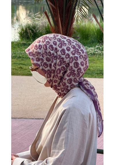 Qalortex Scarf Pamuklu Pera Desen Eşarp - Mürdüm